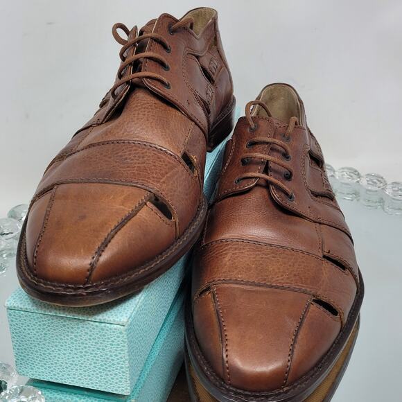 Kenneth Cole NYMens Sz 11 Brown Leather Open Fisherman Dress Shoes Sandals ITALY - Picture 2 of 10